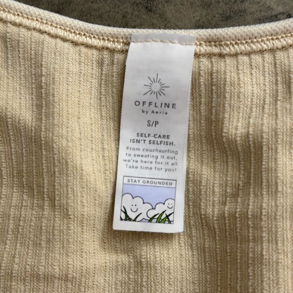 Aerie Cream Ribbed Long Sleeve Crop Top - Picture 2 of 7